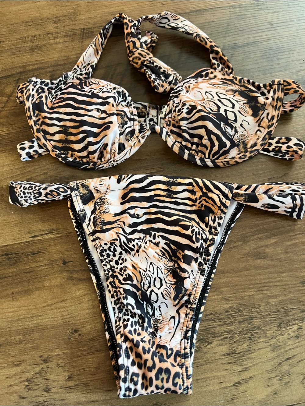 Leopard Zebra Animal Print Halter Underwire Bikini Set - Picture 2 of 8